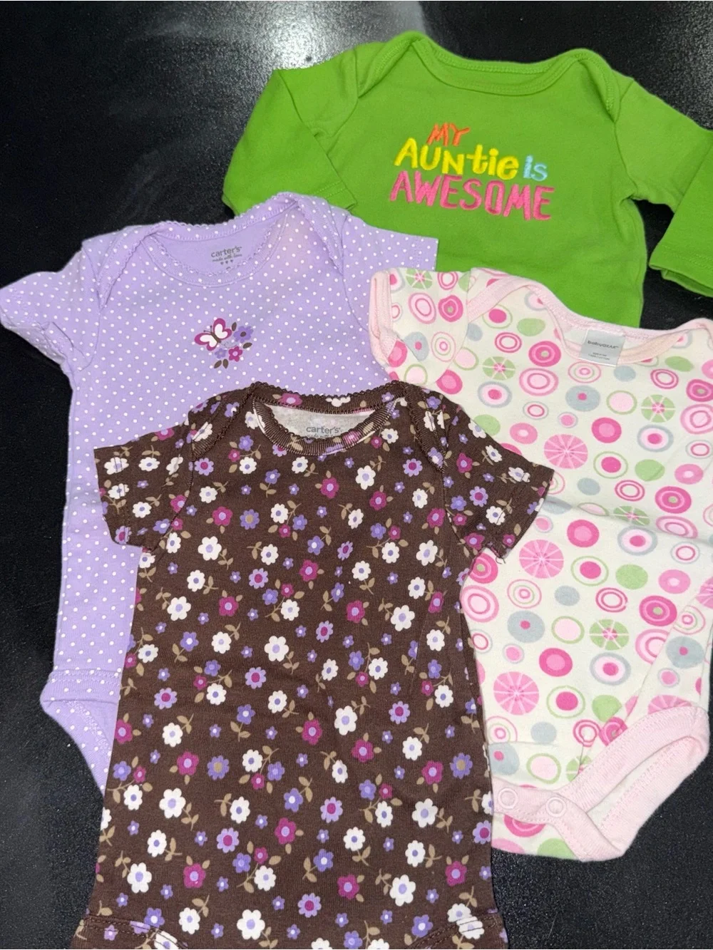 Carter's Girls 4-Pack One-Piece Bodysuits in Green, Lavender, Brown & Pink